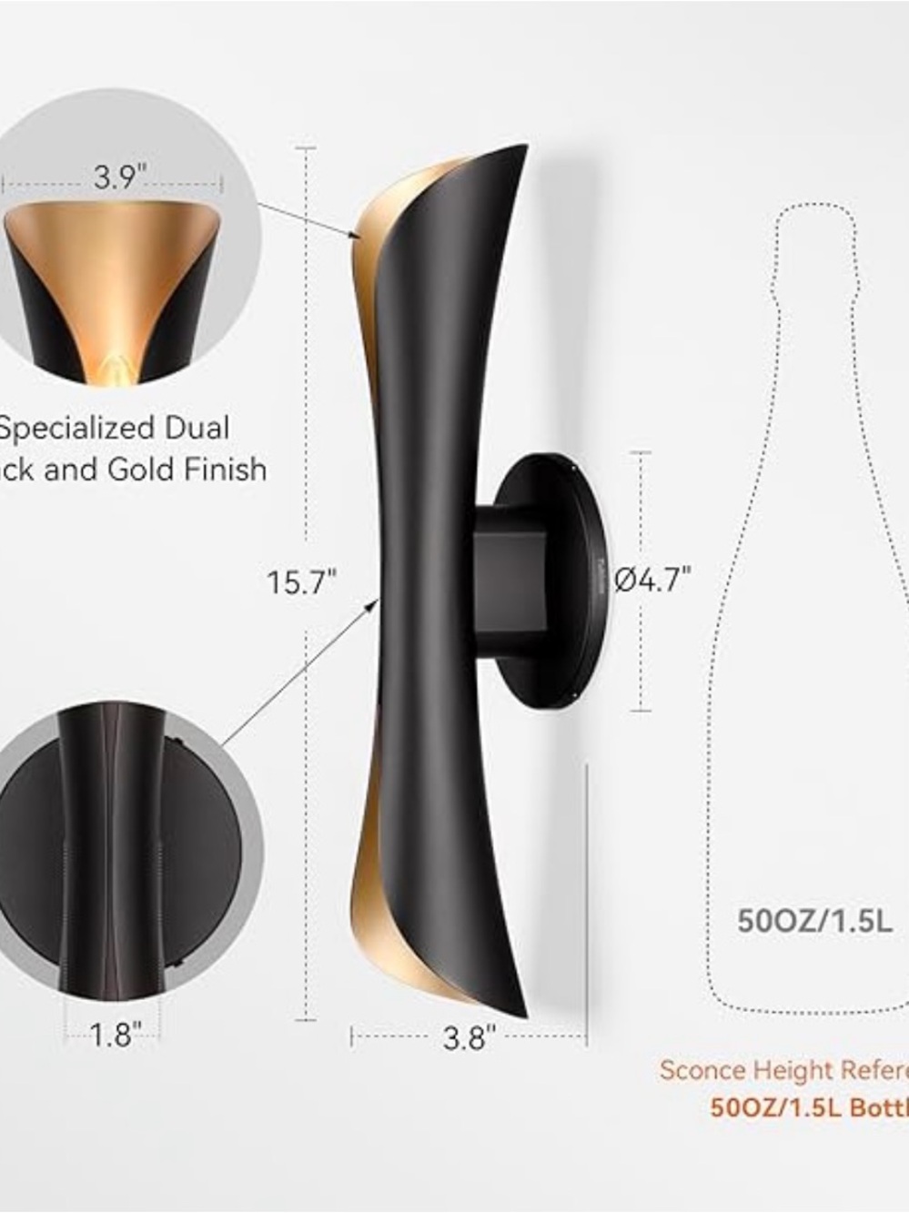NIB PAIR Wall Sconces Dimmable Black Gold Sconce Lights Hardwired Modern Indoor - Picture 6 of 11